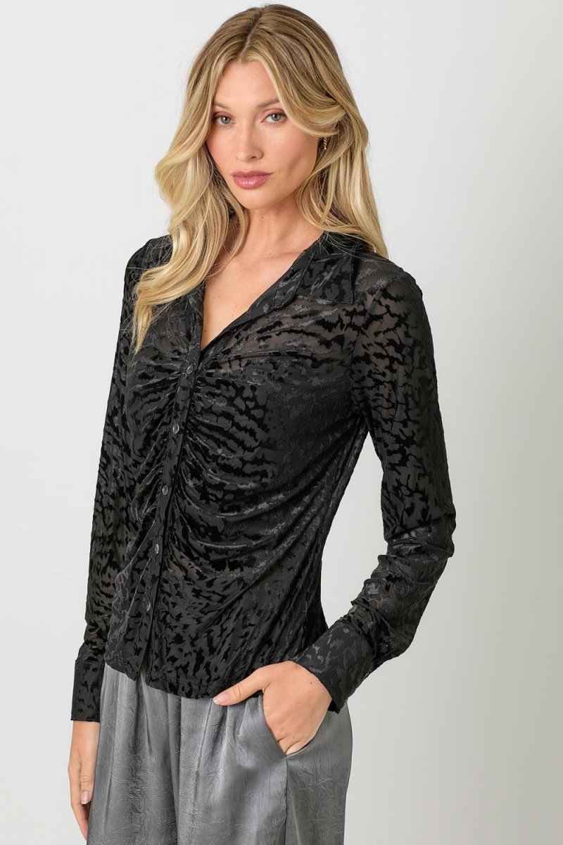 Burn - Out Velvet Gathered Fitted Top