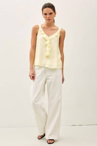 Butter Yellow Cascading Ruffle Trim Top