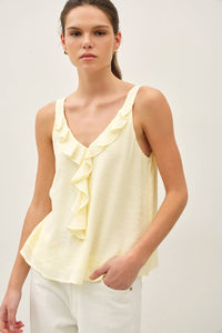 Butter Yellow Cascading Ruffle Trim Top
