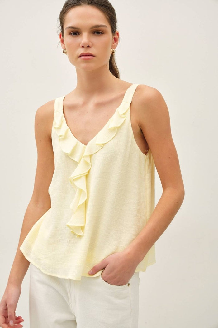 Butter Yellow Cascading Ruffle Trim Top