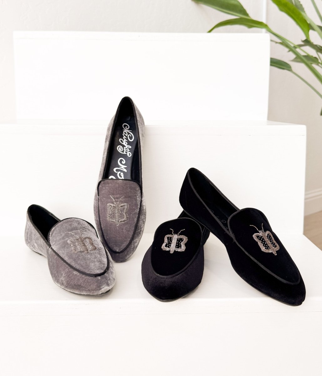 Butterfly Velvet Flats in Black