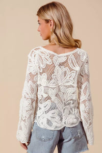 Button Front Floral Pattern Crochet Lace Cardigan