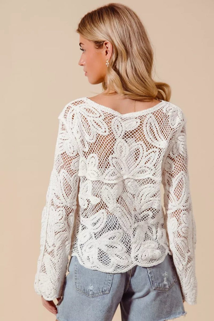 Button Front Floral Pattern Crochet Lace Cardigan