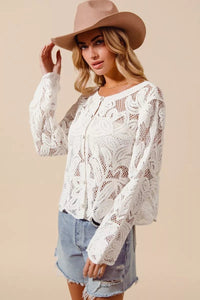 Button Front Floral Pattern Crochet Lace Cardigan