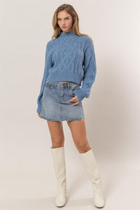 Cable - Knit Mock Neck Dropped Shoulder Sweater