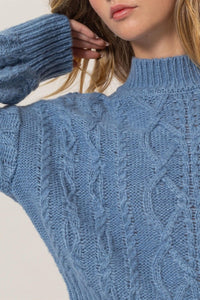 Cable - Knit Mock Neck Dropped Shoulder Sweater