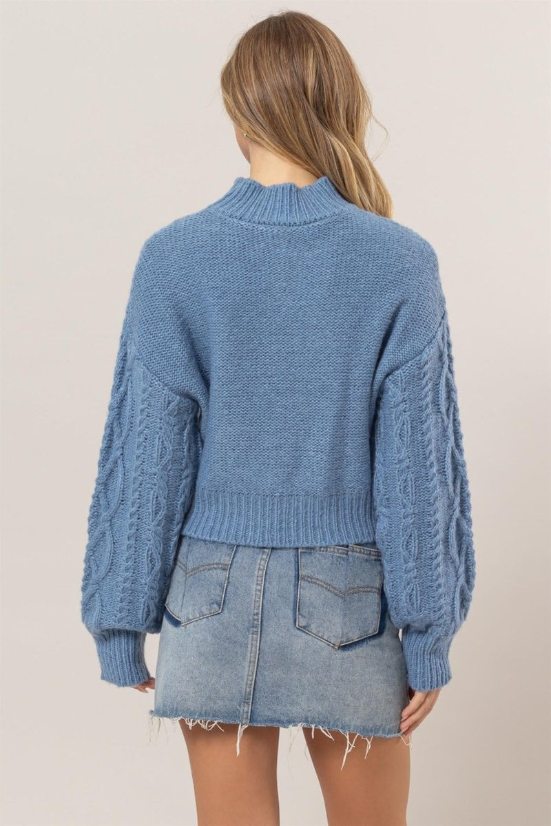 Cable - Knit Mock Neck Dropped Shoulder Sweater