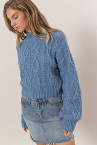 Cable - Knit Mock Neck Dropped Shoulder Sweater