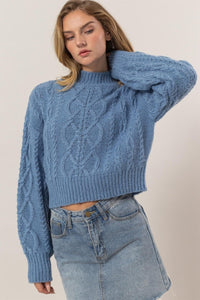 Cable - Knit Mock Neck Dropped Shoulder Sweater