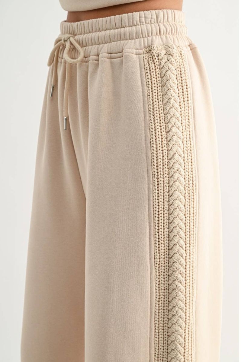 Cable Knit Trim Beige Pants