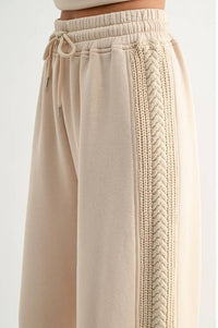 Cable Knit Trim Beige Pants