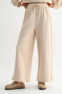 Cable Knit Trim Beige Pants