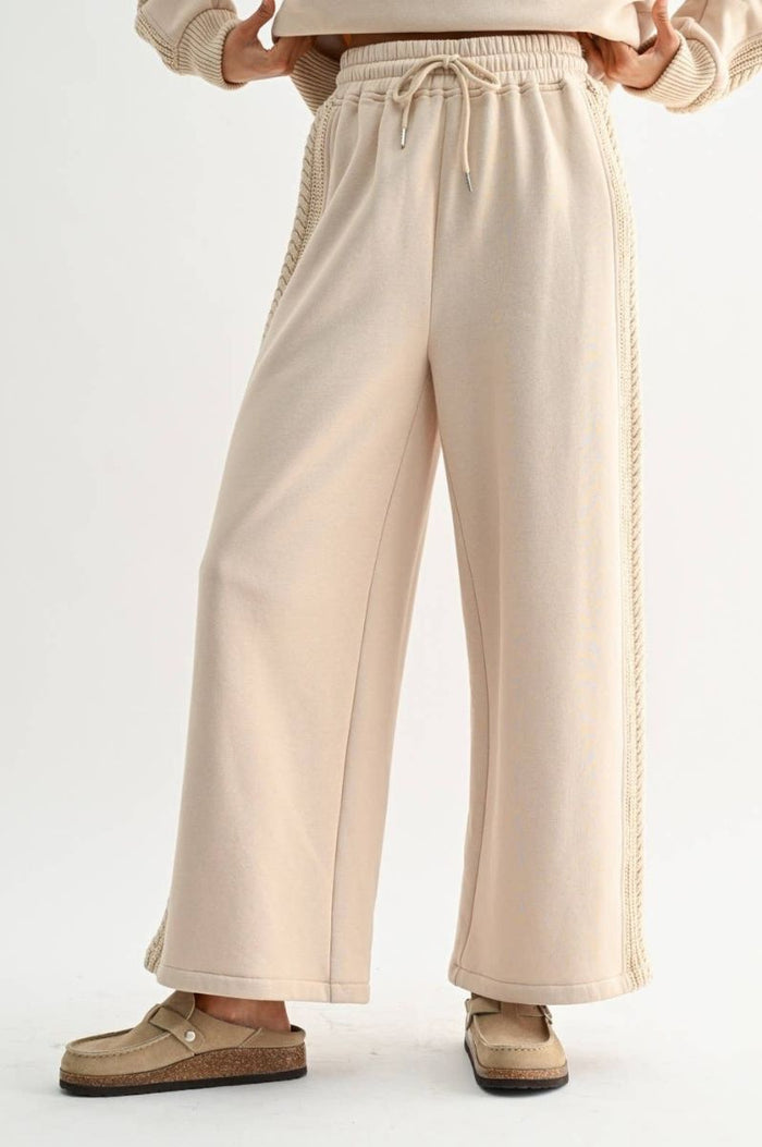 Cable Knit Trim Beige Pants