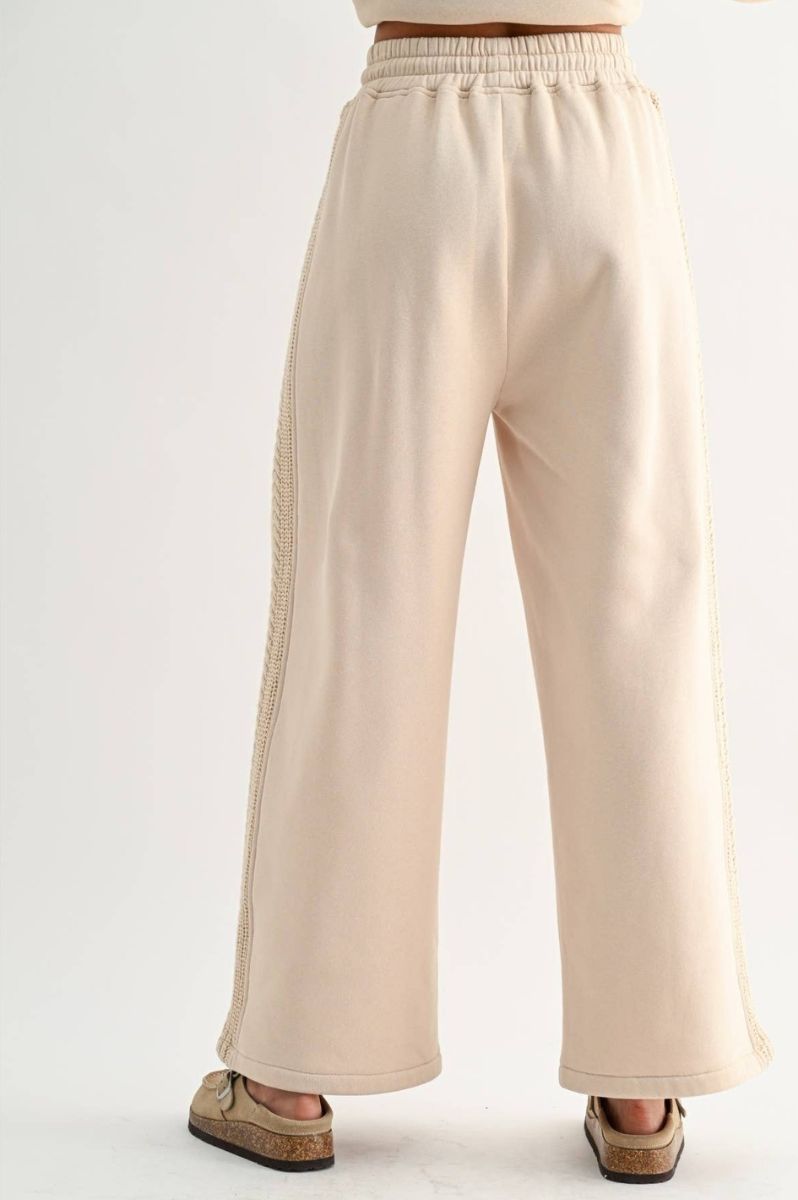 Cable Knit Trim Beige Pants