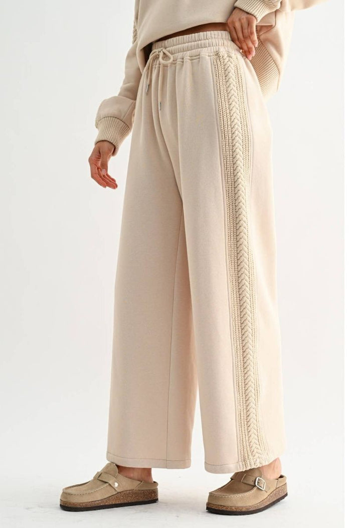 Cable Knit Trim Beige Pants