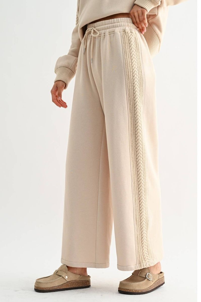 Cable Knit Trim Beige Pants