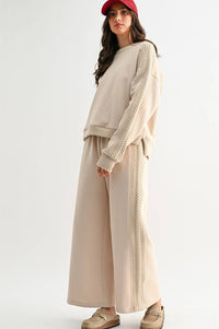 Cable Knit Trim Beige Pants