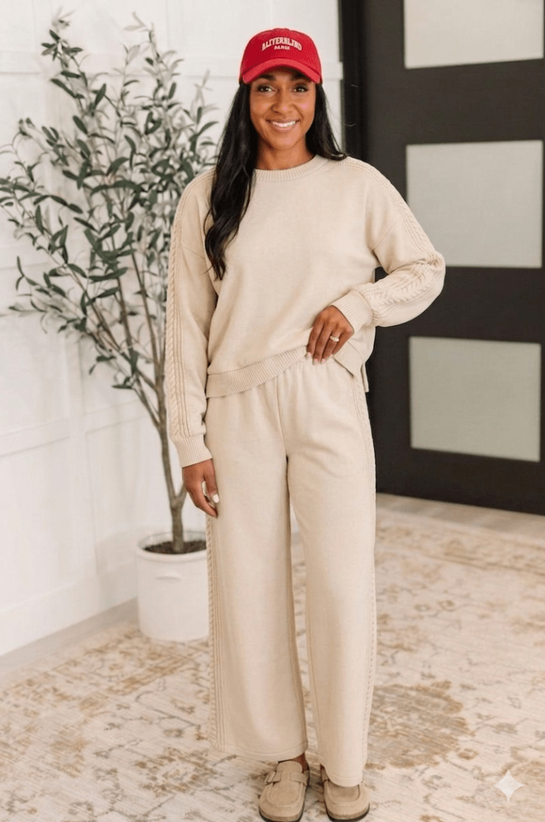 Cable Knit Trim Oversized Lounge Set