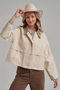 Canvas Twill Gingham Jacket - Oatmeal/Brown