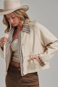 Canvas Twill Gingham Jacket - Oatmeal/Brown
