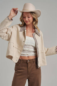Canvas Twill Gingham Jacket - Oatmeal/Brown