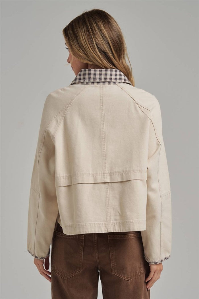 Canvas Twill Gingham Jacket - Oatmeal/Brown