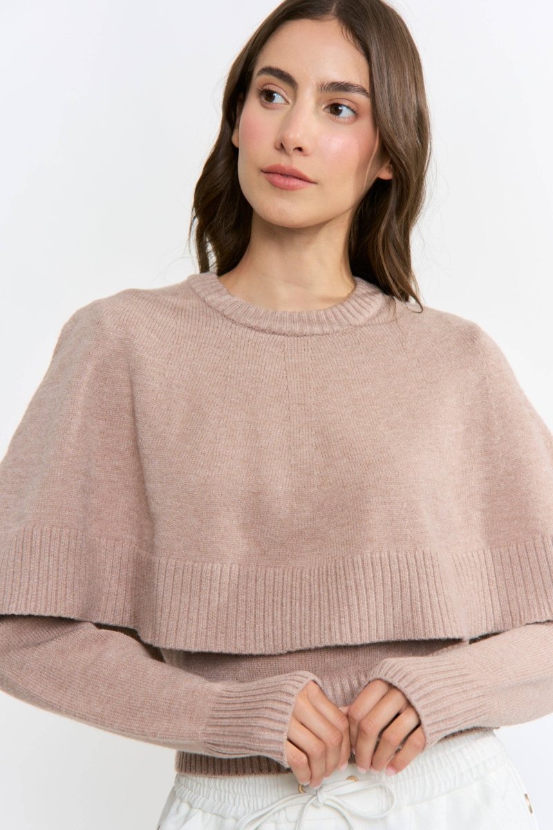Caroline Mocha Layered Knit Sweater