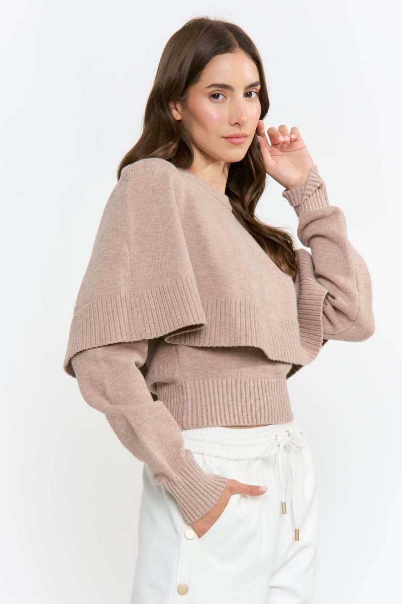 Caroline Mocha Layered Knit Sweater