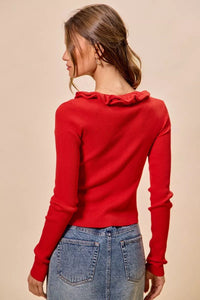 Cascade Ruffle Ribbed Sweater Cardigan
