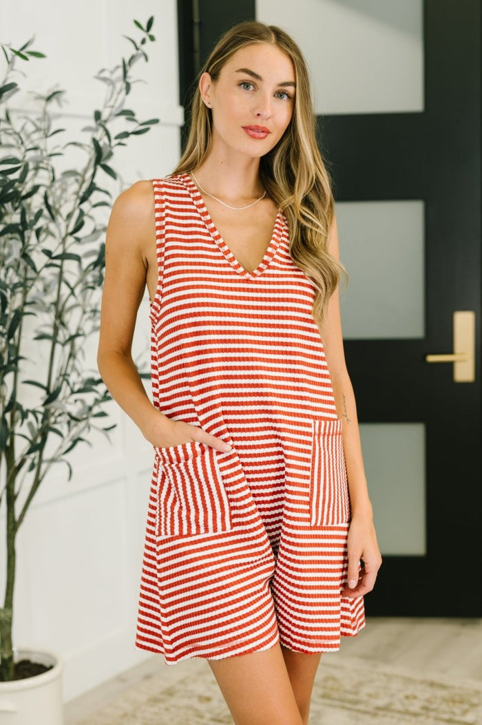 Caught You Staring Ribbed Knit Romper in Rust