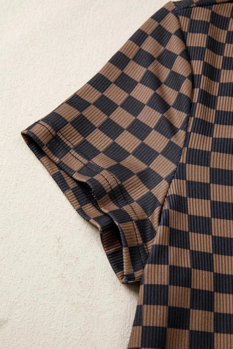 Checkerboard Round Neck Summer T Shirt