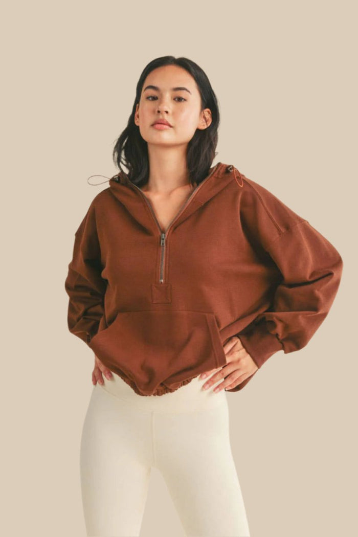 Cinnamon Half Zip Hooded Pullover