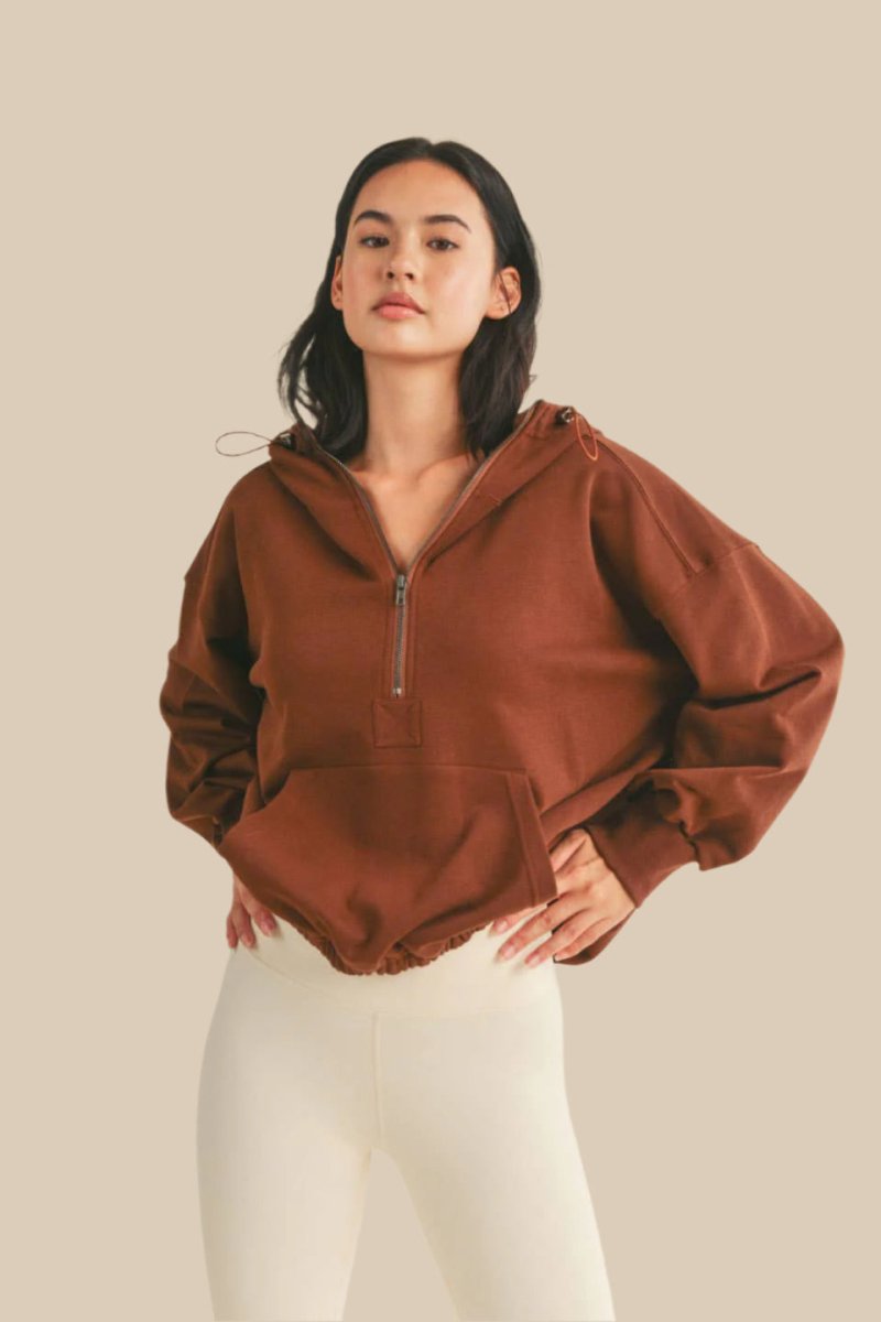 Cinnamon Half Zip Hooded Pullover