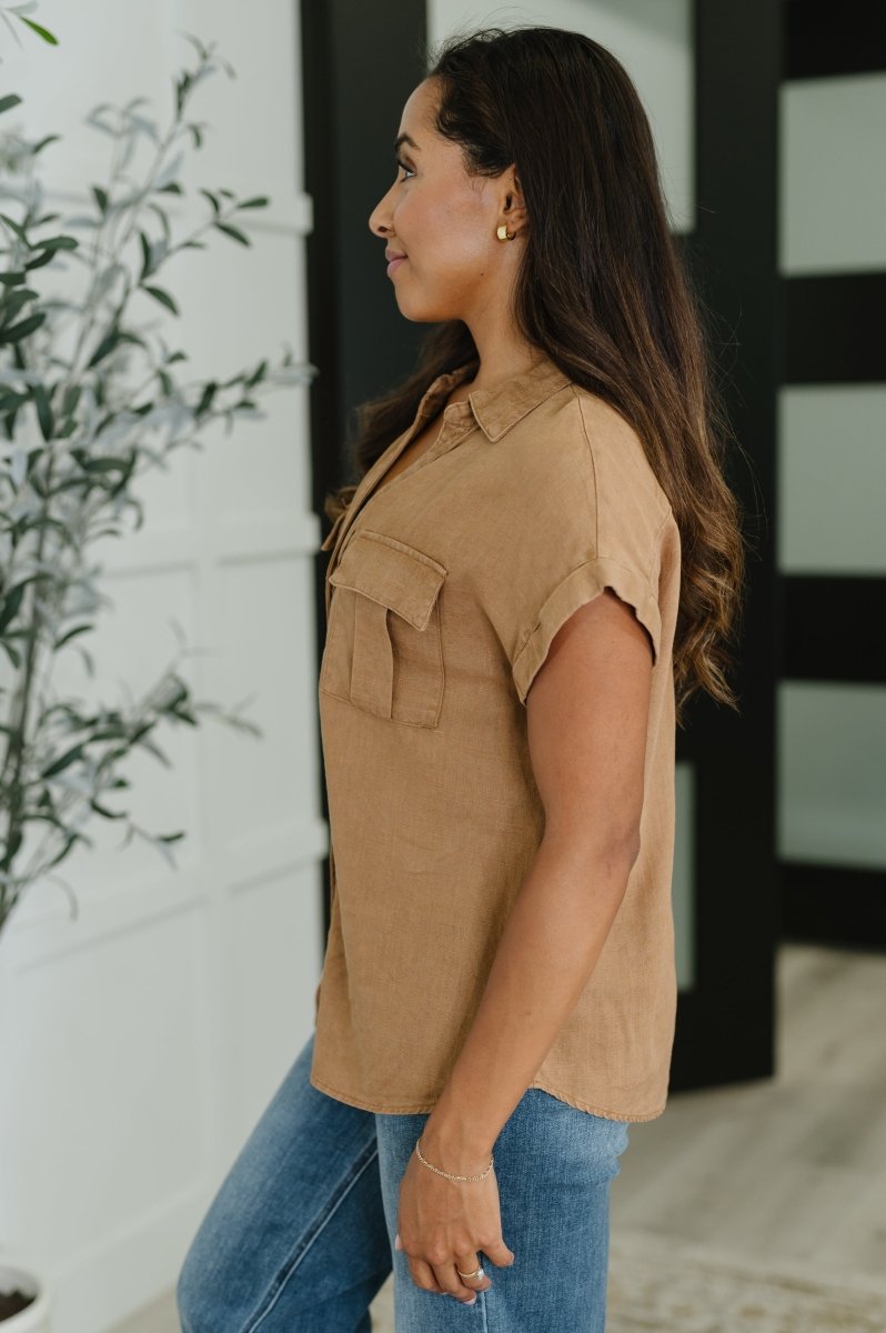 Cloud Nine Button Down Blouse in Deep Camel