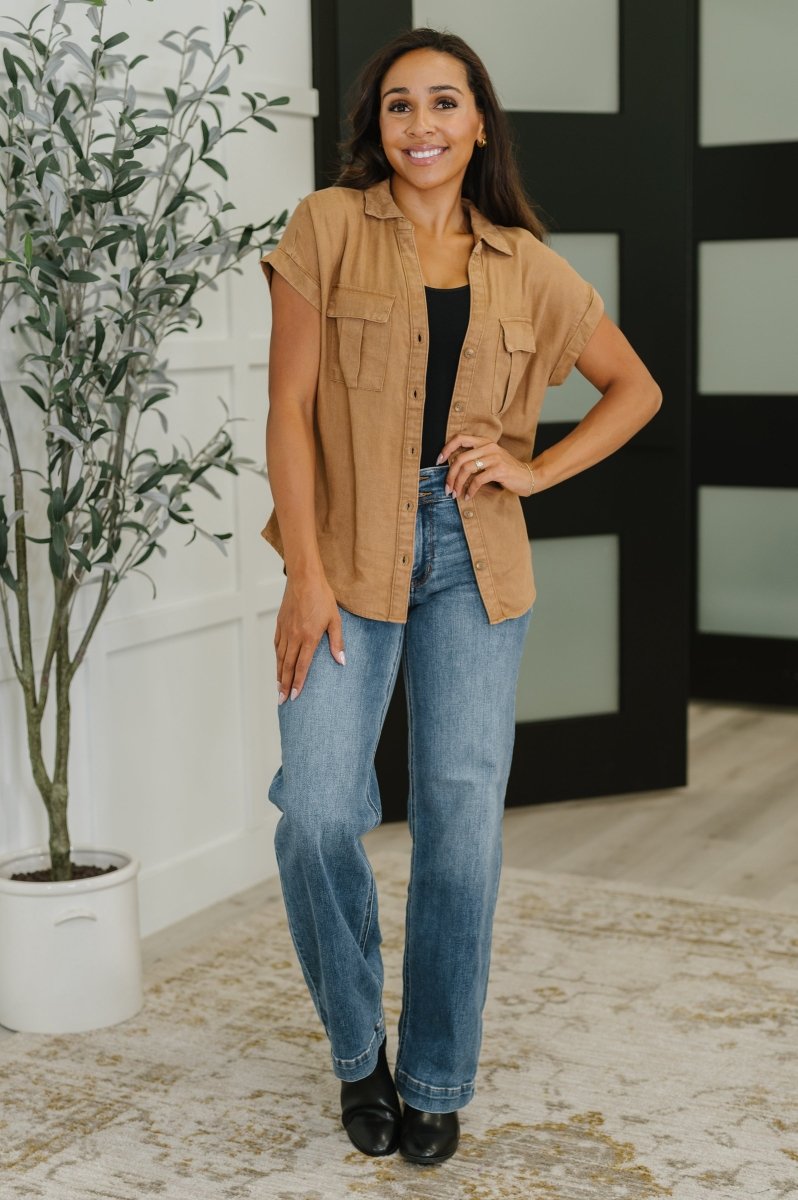 Cloud Nine Button Down Blouse in Deep Camel