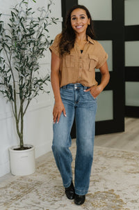 Cloud Nine Button Down Blouse in Deep Camel