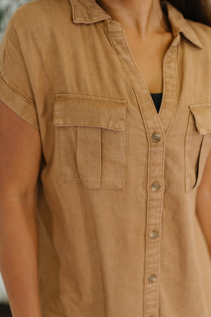 Cloud Nine Button Down Blouse in Deep Camel