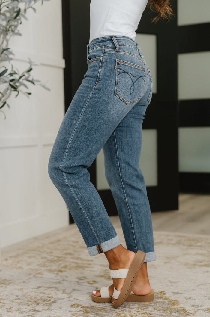 Colette Mid Rise Boyfriend Cuffed Jeans