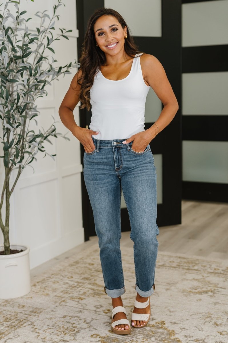 Colette Mid Rise Boyfriend Cuffed Jeans