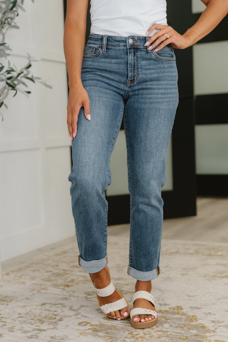 Colette Mid Rise Boyfriend Cuffed Jeans