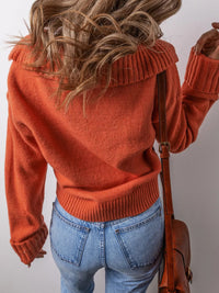 Collared V Neck Ribbed Edge Sweater - Three Colors