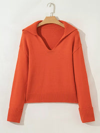 Collared V Neck Ribbed Edge Sweater - Three Colors