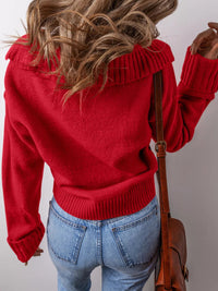 Collared V Neck Ribbed Edge Sweater - Three Colors