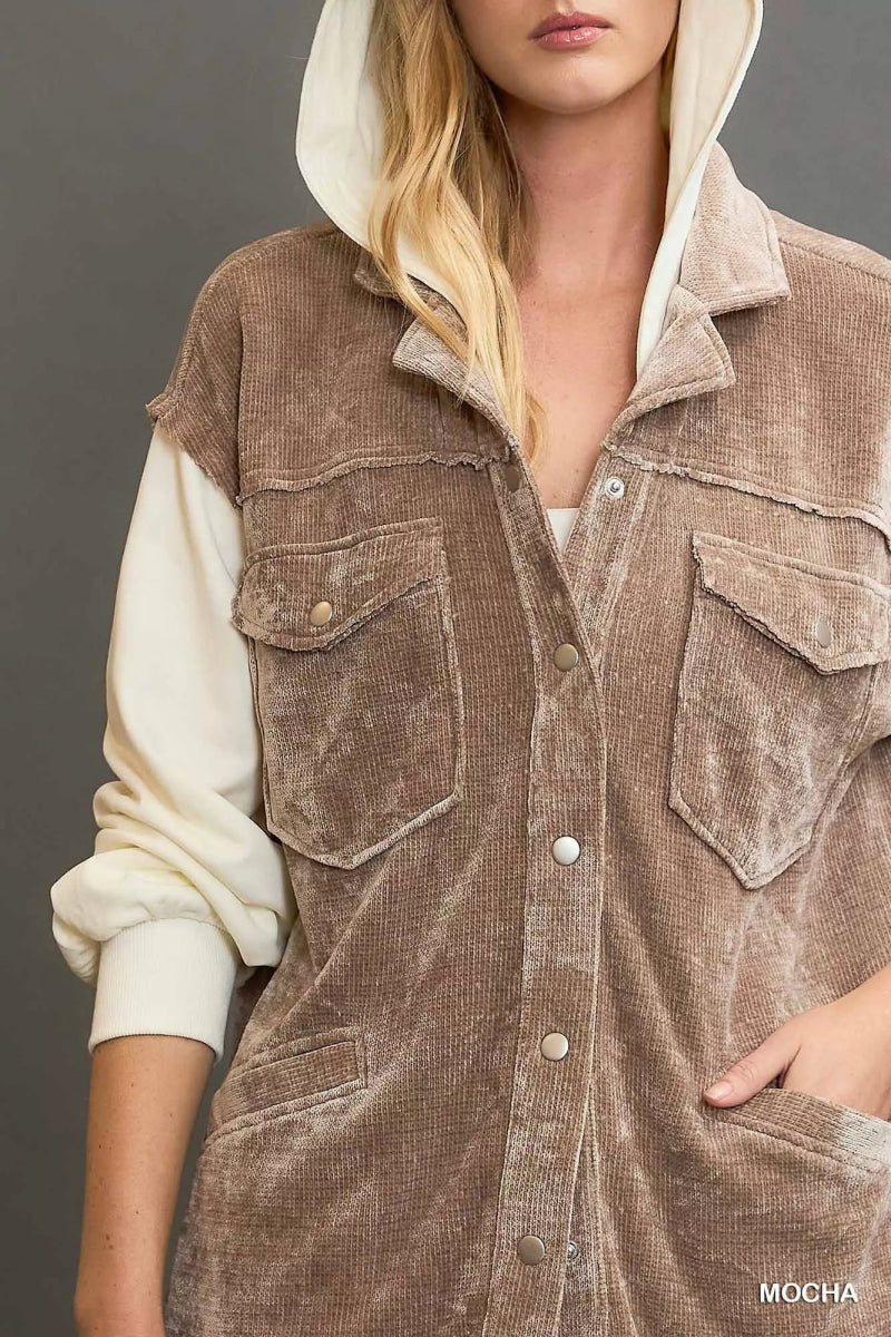 Contrast Hooded Chenille Jacket