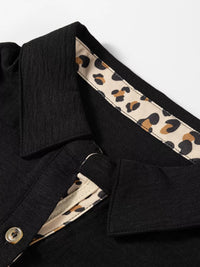 Contrast Leopard Print Button Front Blouse