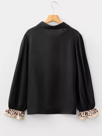 Contrast Leopard Print Button Front Blouse