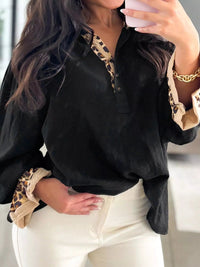 Contrast Leopard Print Button Front Blouse