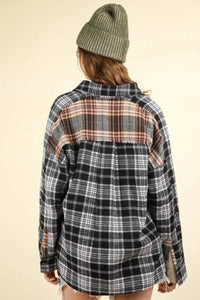 Contrast Plaid Raw Detail Shirt