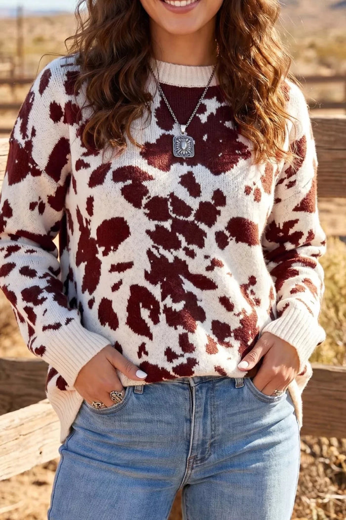 Cow Pattern Round Neck Sweater