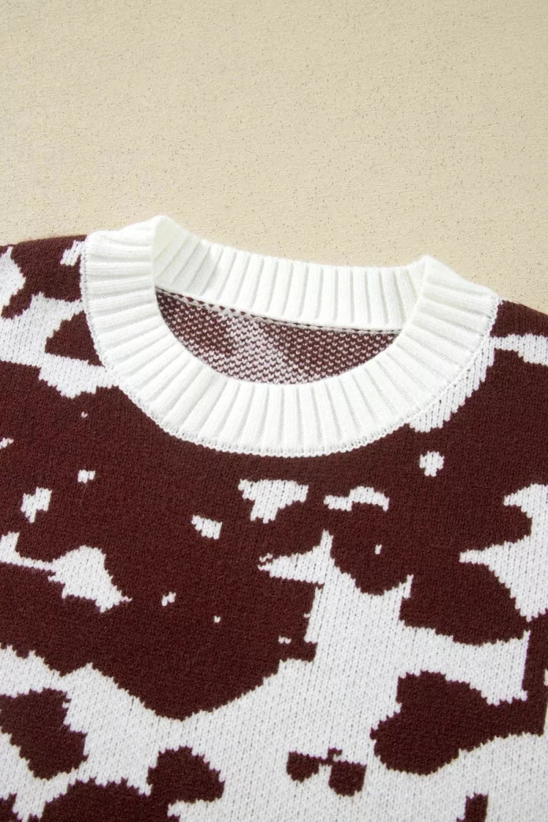 Cow Pattern Round Neck Sweater